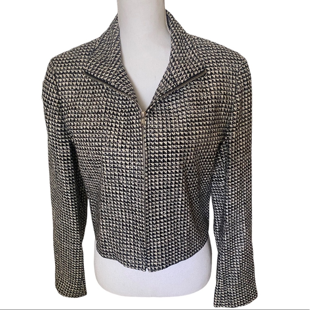 Soiree | Womens Black and Beige Zipper Jacket with Gold Handwoven Silk Size S